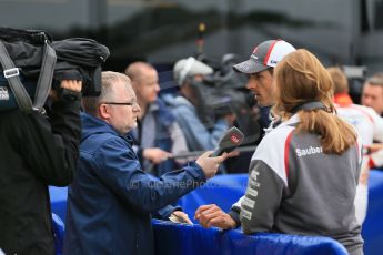 World © Octane Photographic Ltd. Saturday 5th July 2014. British GP, Silverstone, UK. - Formula 1 Qualifying Paddock interview. Sauber C33 – Adrian Sutil. Digital Ref: 1018LB1D0127