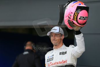 World © Octane Photographic Ltd. Saturday 5th July 2014. British GP, Silverstone, UK. - Formula 1 Qualifying Parc Ferme. McLaren Mercedes MP4/29 - Jenson Button. Digital Ref: 1018LB1D0305