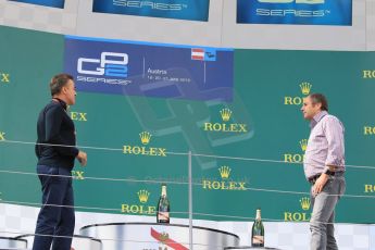 World © Octane Photographic Ltd. Saturday 20th June 2015. Gerhard Berger and Jean Alesi. GP2 Race 1 - Podium– Red Bull Ring, Spielberg, Austria. Digital Ref. : 1313CB7D6485