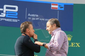 World © Octane Photographic Ltd. Saturday 20th June 2015. Gerhard Berger and Jean Alesi. GP2 Race 1 - Podium– Red Bull Ring, Spielberg, Austria. Digital Ref. : 1313CB7D6494