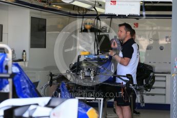 World © Octane Photographic Ltd. Sauber F1 Team C35 – Marcus Ericsson garage in setup stage. Wednesday 16th March 2016, F1 Australian GP Practice 1, Melbourne, Albert Park, Australia. Digital Ref : 1513LB1D9566