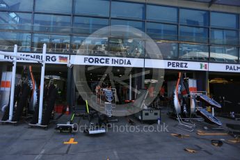 World © Octane Photographic Ltd. Sahara Force India - Sergio Perez garage still in setup stage. Wednesday 16th March 2016, F1 Australian GP, Melbourne, Albert Park, Australia. Digital Ref : 1513LB5D0822