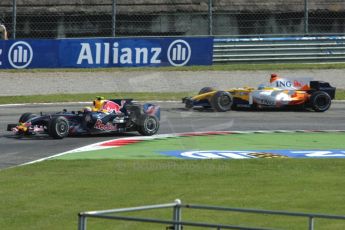 World © Octane Photographic Ltd. Italian GP, Monza, Formula 1 Practice 2. Friday 12th September 2008. Mark Webber, Red Bull Racing RB4 and Fernando Alonso, ING Renault F1 Team R28. Digital Ref : 0843cb40d0025