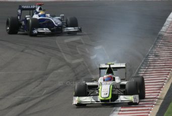World © Octane Photographic. Belgian GP - Spa Francorchamps, Race, 30th August 2009. Brawn BGP001 - Rubens Barrichello trailing smoke from his engine. Digital Ref :