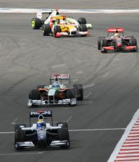 World © Octane Photographic. Belgian GP - Spa Francorchamps, Practice 1, 28th August 2009. AT&T Williams FW31 - Nico Rosberg leads Adrian Sutil, Force India VJM02, Lewis Hamilton, McLaren MP4/24, Fernando Alonso, Renault R29 and Brawn BGP001 - Jenson Button. Digital Ref :