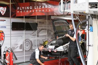 2010 Le Mans 24 Hour (24 Heures du Mans), 11th June 2010. Flying Lizard Motorsports - Porsche 997 GT3 RSR garage. Digital ref : CB1D2025