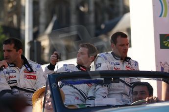 2010 Le Mans 24 Hour (24 Heures du Mans), 11th June 2010. Drivers' parade. Team Peugeot Total - Marc Gene, Anthony Davidson, Alexander Wurz. Digital ref : CB1D2602