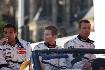 2010 Le Mans 24 Hour (24 Heures du Mans), 11th June 2010. Drivers' parade. Team Peugeot Total - Marc Gene, Anthony Davidson, Alexander Wurz. Digital ref : CB1D2609
