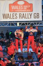 © North One Sport Limited 2010/ Octane Photographic Ltd. 2010 WRC Great Britain Podium, Sunday 14th November 2010, Loeb and Elena on the bonnet of their Citroen C4 WRC. Digital ref : 0114LW1D1554