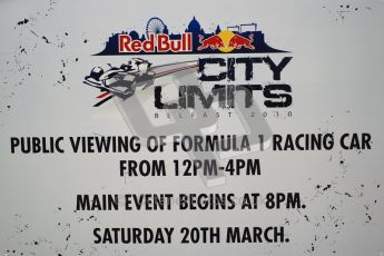 World © Octane Photographic 2010. 2010 Red Bull City Limits street demo Belfast, David Coulthard. Digital ref : 0027CB1D3778