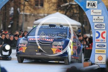 © North One Sport Ltd.2010 / Octane Photographic Ltd.2010. WRC Sweden Podium, February 14th 2010, Kimi Raikkonen and Kaj Lindstrom making a brief appearance on the podium in their Citroen C4 WRC (they didn't stop). Digital Ref : 0138CB1D3028