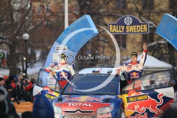 © North One Sport Ltd.2010 / Octane Photographic Ltd.2010. WRC Sweden Podium, February 14th 2010, Sebastien Loeb and Daniel Elena on the podium with their Citroen C4 WRC. Digital Ref : 0138CB1D3129