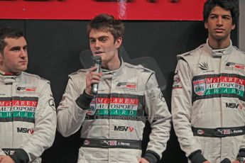 World © Octane Photographic Ltd. McLaren Autosport BRDC Young Drivers. January 14th 2011. 2011 Autosport International Show - NEC, Birmingham. Scott Malvern, Jack Harvey and Luciano Bacheta. Digital Ref : 0871cb1d0008