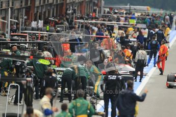 © Octane Photographic Ltd. 2011. Belgian Formula 1 GP, GP2 Race 2 - Sunday 28th August 2011. Rolling the GP2 cars from the pits to the track in preparation for Race 2. Digital Ref : 0205cb1d0015