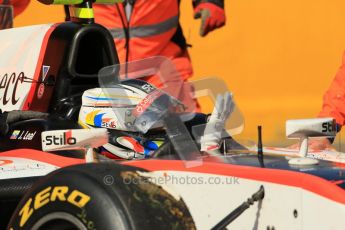 © Octane Photographic Ltd. 2011. Belgian Formula 1 GP, GP2 Race 2 - Sunday 28th August 2011. Julian Leal of Rapax Team waves to marshells to show that he is fine after crashing out at La Source. Digital Ref : 0205cb1d0245