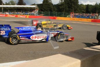 © Octane Photographic Ltd. 2011. Belgian Formula 1 GP, GP2 Race 2 - Sunday 28th August 2011. Rodolfo Gonzalez of Trident Racing and Pal Varhaug of DAMS racing on La Source. Digital Ref : 0205cb7d0258