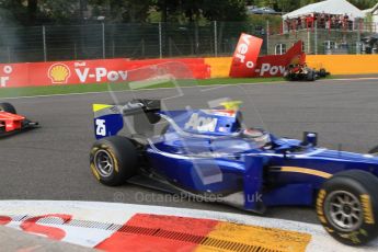 © Octane Photographic Ltd. 2011. Belgian Formula 1 GP, GP2 Race 2 - Sunday 28th August 2011. Luiz Razia of Caterham Racing AirAisa retires from Race 2 after taking out the Shell V-Power signs at La Source. Digital Ref : 0205cb7d0270