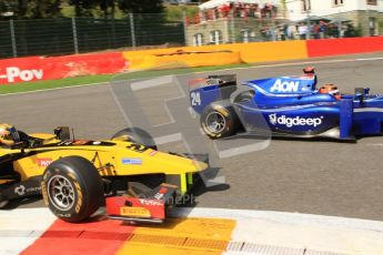 © Octane Photographic Ltd. 2011. Belgian Formula 1 GP, GP2 Race 2 - Sunday 28th August 2011. Max Chilton of Carlin and Pal Varhaug of DAMS racing for position around La Source. Digital Ref : 0205cb7d0325