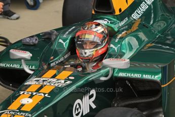 World © Octane Photographic Ltd. 2011. British GP, Silverstone, Friday 8th July 2011. GP2 Practice Session Pit Lane.  Jules Bianchi - Lotus ART Digital Ref: 0107LW7D4741