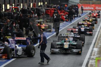 World © Octane Photographic Ltd. 2011. British GP, Silverstone, Saturday 9th July 2011. GP2 Practice Session Pit Lane. GP2 Cars head out for Qualifying Session Digital Ref: 0108LW7D5273