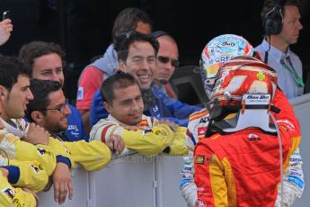 World © Octane Photographic Ltd. 2011. British GP, Silverstone, Sunday 9th July 2011. GP2 Race 2. Racing Engineering winning cheers. Digital Ref: 0110LW7D8151