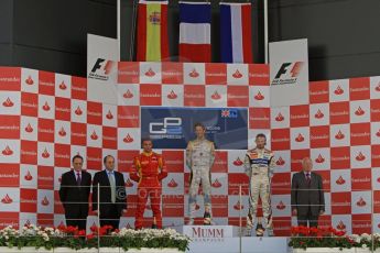 World © Octane Photographic Ltd. 2011. British GP, Silverstone, Sunday 9th July 2011. GP2 Race 2. Race 2 Podium, G. R. Grosjean- DAMS, D. Clos - Racing Engineering, Van Der Garde - Barwa Addax Team. Digital Ref: 0110LW7D8206