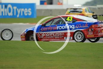 © Octane Photographic Ltd. 2011. British Touring Car Championship – Snetterton 300, Lea Wood - Honda Integra - Central Group racing, looses his front left wheel on race 1's green flag lap. Sunday 7th August 2011. Digital Ref : 0124CB1D4059