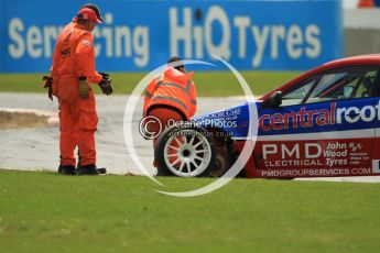 © Octane Photographic Ltd. 2011. British Touring Car Championship – Snetterton 300, Lea Wood - Honda Integra - Central Group racing, looses his front left wheel on race 1's green flag lap. Sunday 7th August 2011. Digital Ref : 0124CB1D4075