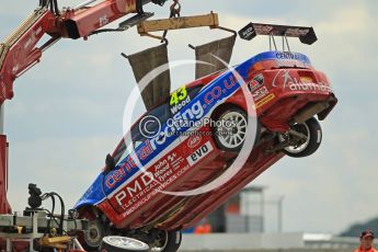 © Octane Photographic Ltd. 2011. British Touring Car Championship – Snetterton 300, Lea Wood - Honda Integra - Central Group racing, being recovered after loosing his front left wheel on race 1's green flag lap. Sunday 7th August 2011. Digital Ref : 0124CB1D4078