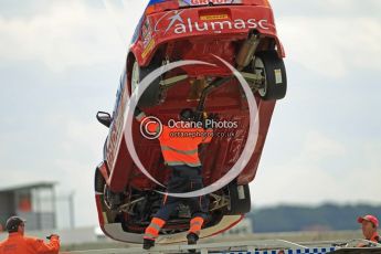 © Octane Photographic Ltd. 2011. British Touring Car Championship – Snetterton 300, Lea Wood - Honda Integra - Central Group racing, being recovered after loosing his front left wheel on race 1's green flag lap. Sunday 7th August 2011. Digital Ref : 0124CB1D4084