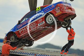 © Octane Photographic Ltd. 2011. British Touring Car Championship – Snetterton 300, Lea Wood - Honda Integra - Central Group racing, being recovered after loosing his front left wheel on race 1's green flag lap. Sunday 7th August 2011. Digital Ref : 0124CB1D4088