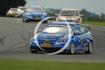 © Octane Photographic Ltd. 2011. British Touring Car Championship – Snetterton 300 Jason Plato - Chevrolet Cruze - Silverline Chevrolet leads the pack around on the 2nd formation lap.. Sunday 7th August 2011. Digital Ref : 0124CB1D4098