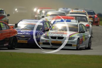 © Octane Photographic Ltd. 2011. British Touring Car Championship – Snetterton 300, the pack charges past a spinning Matt Neal into Montreal hairpin. Sunday 7th August 2011. Digital Ref : 0124CB1D4172