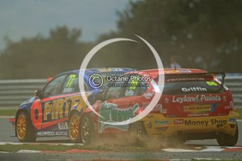 © Octane Photographic Ltd. 2011. British Touring Car Championship – Snetterton 300, Liam Griffin drifts wide in his Ford Focus of Airwaves Racing chasing the Pirtek Racing Vauxhall Vectra of Andrew Jordan. Sunday 7th August 2011. Digital Ref : 0124CB1D4245