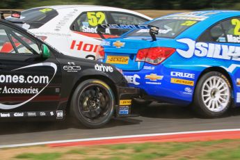 © Octane Photographic Ltd. 2011. British Touring Car Championship – Snetterton 300, Sunday 7th August 2011. Gordon Shedden - Honda Civic - Honda Racing Team & Alex MacDowell - Chevrolet Cruze - Silverline Chevrolet grouping together for the corner. Digital Ref : 0124LW7D0019