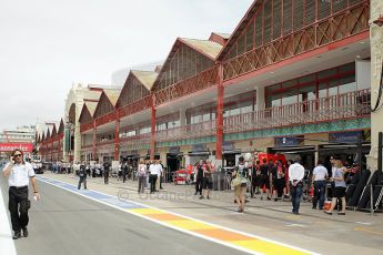 © Octane Photographic Ltd. 2011. European Formula1 GP, Friday 24th June 2011. GP2 Practice. The F1 pitlane before the GP2 teams descend on them. Digital Ref: 0082CB1D6189