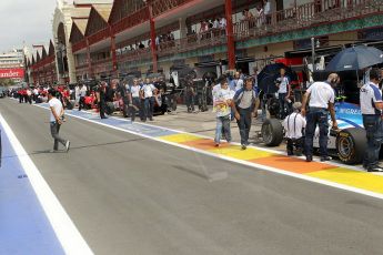 © Octane Photographic Ltd. 2011. European Formula1 GP, Friday 24th June 2011. GP2 Practice. The busy GP2 pitlane. Digital Ref: 0082CB1D6374