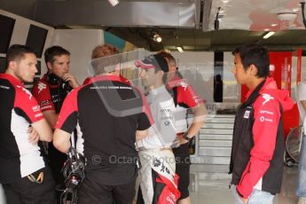 © Octane Photographic Ltd. 2011. European Formula1 GP, Friday 24th June 2011. Formula 1 paddock. Marussia Virgin Racing Pit Digital Ref: 0086CB1D6191