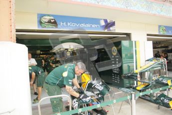 © Octane Photographic Ltd. 2011. European Formula1 GP, Friday 24th June 2011. Formula 1 paddock. Heikki Kovalainen - Team Lotus Pit Digital Ref:  0086CB1D6196