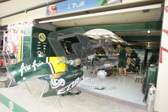 © Octane Photographic Ltd. 2011. European Formula1 GP, Friday 24th June 2011. Formula 1 paddock. Jarno Trulli - Team Lotus Pit Digital Ref: 0086CB1D6197