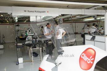 © Octane Photographic Ltd. 2011. European Formula1 GP, Friday 24th June 2011. Formula 1 paddock. HRT F1 Team Pit Digital Ref: 0086CB1D6201