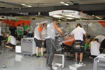 © Octane Photographic Ltd. 2011. European Formula1 GP, Friday 24th June 2011. Formula 1 paddock. Force Indian F1 Team Pit Digital Ref:  008CB1D6202