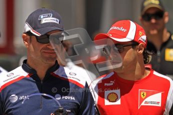 © Octane Photographic Ltd. 2011. European Formula1 GP, Sunday 26th June 2011. F1 Paddock Sunday. Rubens Barrichello - AT&T Williams chatting with Felipe Massa - Scuderia Ferrari Marlboro Digital Ref:  0089LW7D6427_0