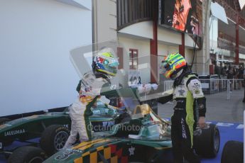 © Octane Photographic Ltd. 2011. European Formula1 GP, Sunday 26th June 2011. GP3 Sunday race.  James Calado - Lotus ART congratulates Alexander Sims - Status Grand Prix.Digital Ref:  0091CB1D8857