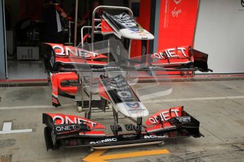 © Octane Photographic Ltd. 2011. Formula 1 World Championship – Italy – Monza – 10th September 2011 - High and low downforce configured fronts wing ready for testing by Virgin Marussia Racing – Free practice 3 – Digital Ref : 0175CB1D2446