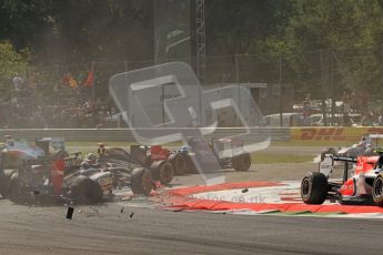 © Octane Photographic Ltd. 2011. Formula 1 World Championship – Italy – Monza – 11th September 2011 - Debris showers the track after the accident caused by Viantonio Liutzi (HRT) takes out Nico rosberg (Mercedes) and Vitaly Petrov (Renault) – Race – Digital Ref :  0177CB7D7865