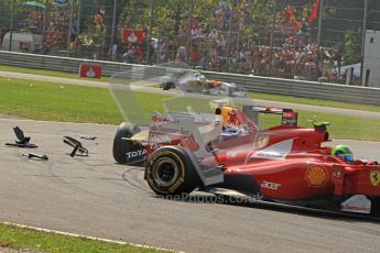 © Octane Photographic Ltd. 2011. Formula 1 World Championship – Italy – Monza – 11th September 2011 Felipe Massa' Ferrari is spun by the impact of Mark Webber's Red Bull– Race – Digital Ref : 0177CB7D7984