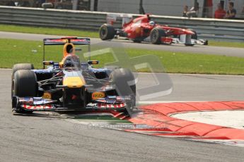 © Octane Photographic Ltd. 2011. Formula 1 World Championship – Italy – Monza – 11th September 2011 - Sebastian Vettel (Red Bull) leads Fernando Alonso's Ferrai – Race – Digital Ref : 0177CB7D8026