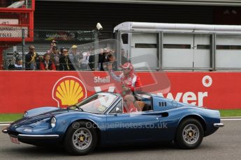 © Octane Photographic Ltd. 2011. Formula One Belgian GP – Spa – Sunday 28th August 2011 – Drivers’ parade and starting grid. Feilpe Massa in the Ferrari 246GTS Dino. Digital Reference : 0167cb7d0481