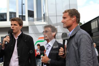 © Octane Photographic Ltd. 2011. Formula One Belgian GP – Spa – Sunday 28th August 2011 – Drivers’ parade and starting grid.The BBC commentary team, Eddie Jordan, Jake Humphries and David Coulthard. Digital Reference : 0167cb7d1036